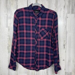 Rails plaid flannel button up shirt blue pink super soft casual grunge XS